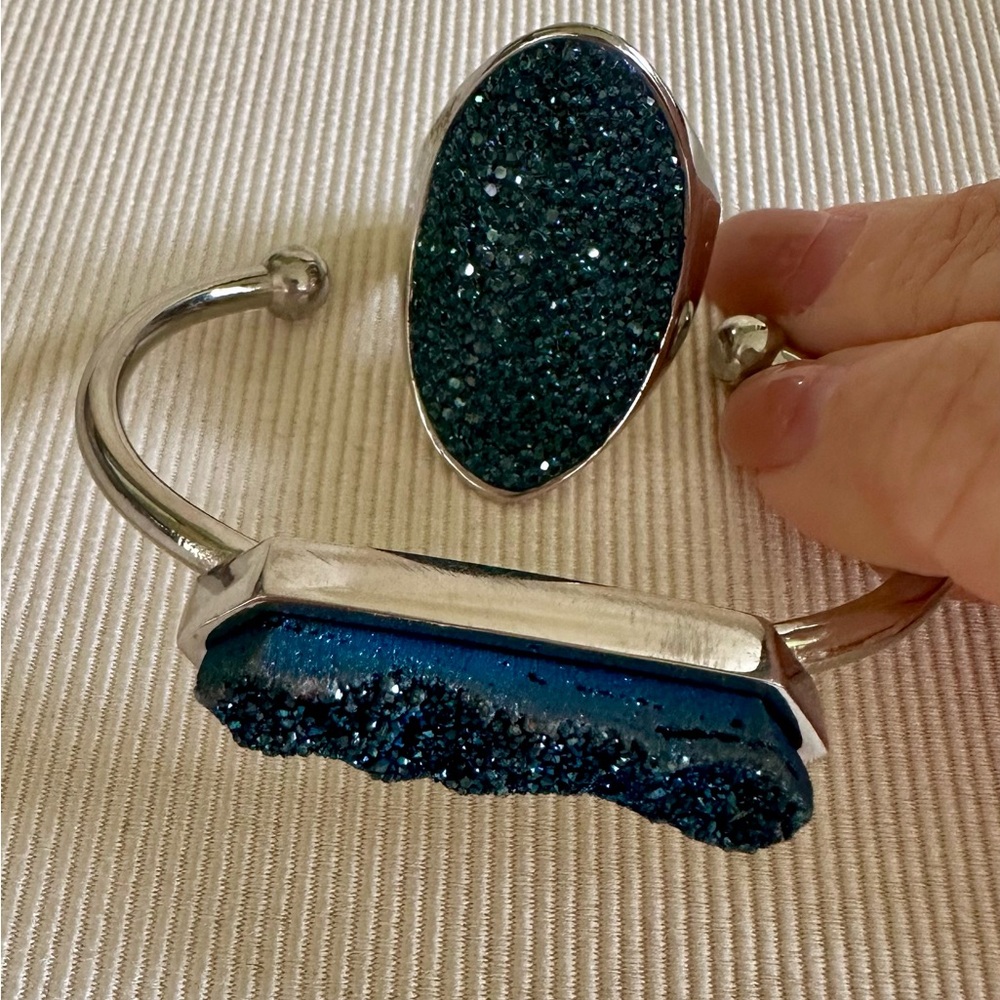 Kinsey Armelle Silver and Blue Druzy Bracelet and Ring Set